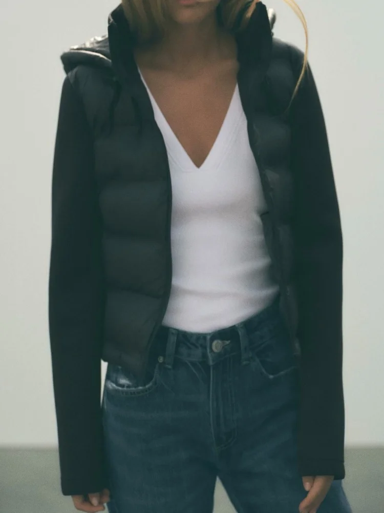 Women's Fall/Winter 2024 New Zipper Simple Panelled Sleeves Hooded Cotton Jacket Casual fashion jacket