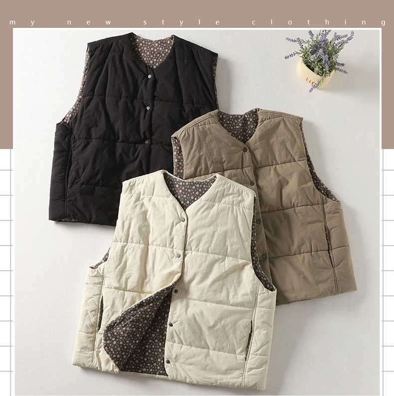 Vintage Quilted Outerwear Vests for Women 2025 New Winter Casual Oversized Sleeveless Female Jackets Thick Warm Lining Waistcoat