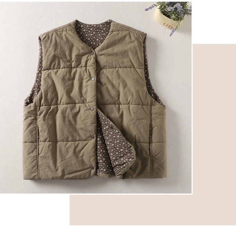 Vintage Quilted Outerwear Vests for Women 2025 New Winter Casual Oversized Sleeveless Female Jackets Thick Warm Lining Waistcoat