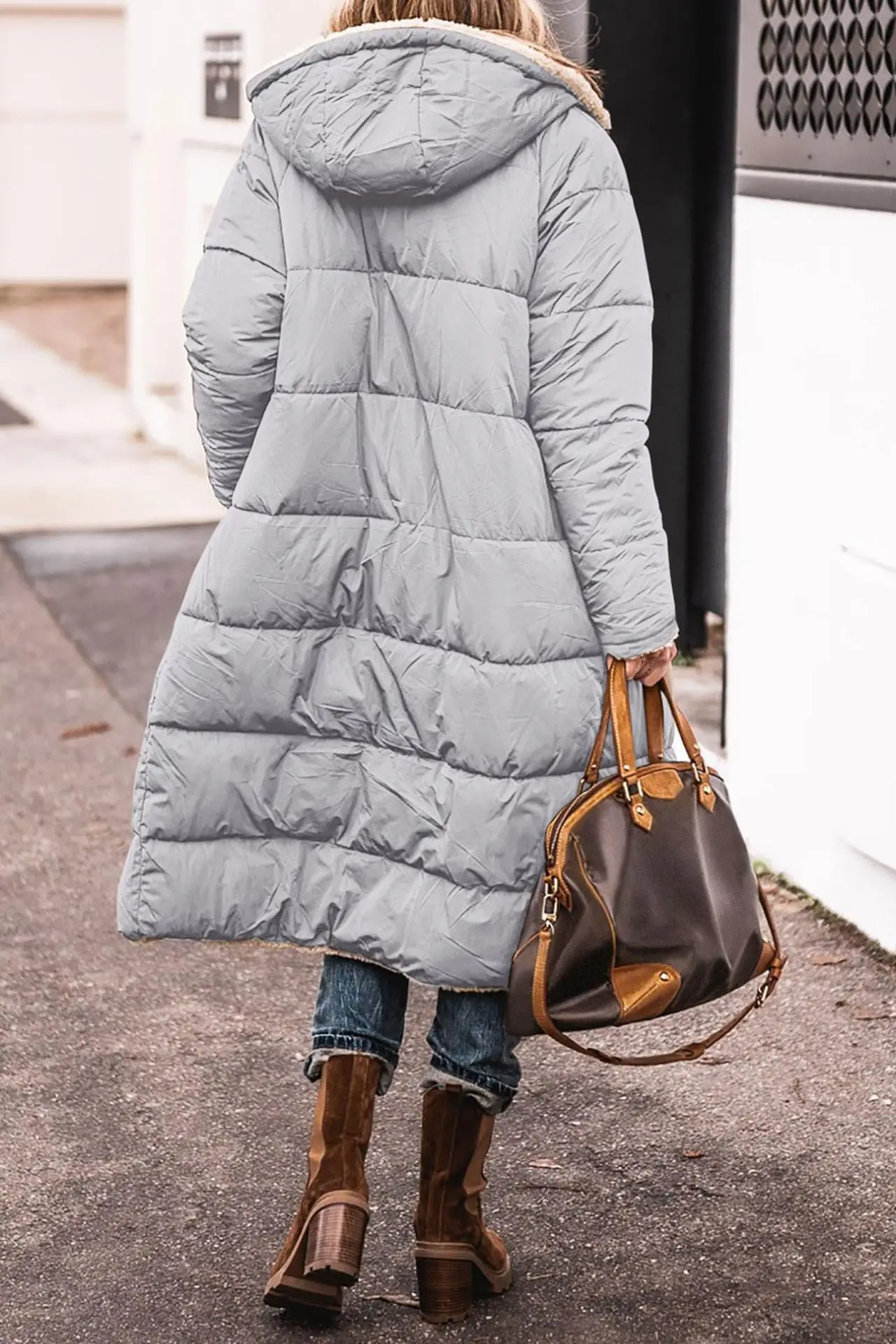 Europe and America Autumn and Winter New Fashion Leisure Long Cotton Jacket, Women Solid Color Fleecing Hooded Padded Jacket