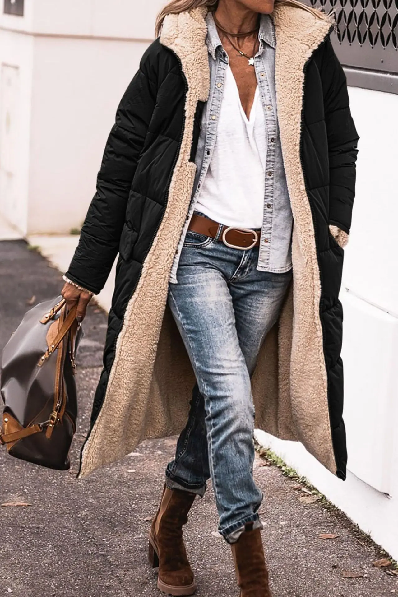 Europe and America Autumn and Winter New Fashion Leisure Long Cotton Jacket, Women Solid Color Fleecing Hooded Padded Jacket