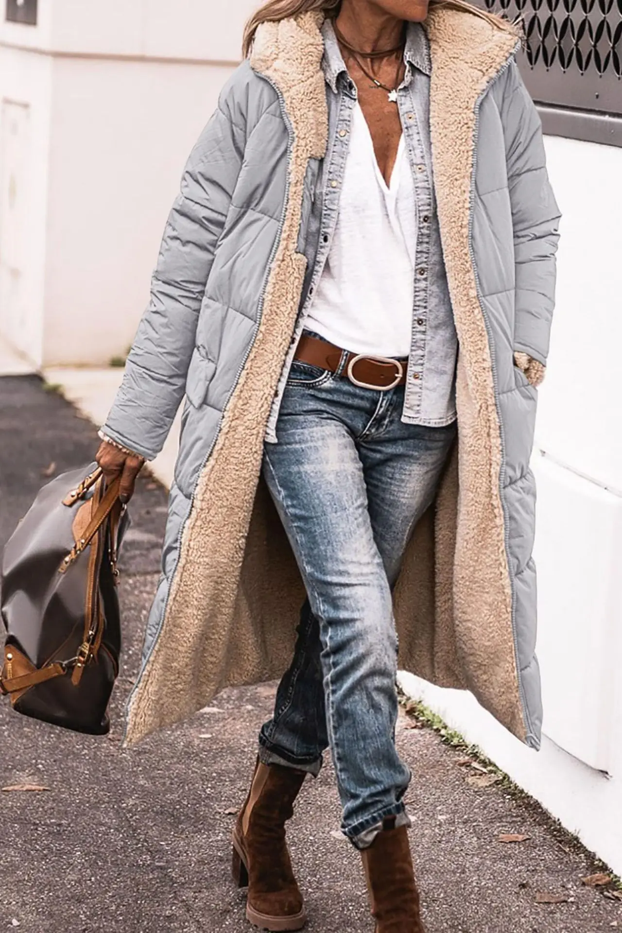 Europe and America Autumn and Winter New Fashion Leisure Long Cotton Jacket, Women Solid Color Fleecing Hooded Padded Jacket