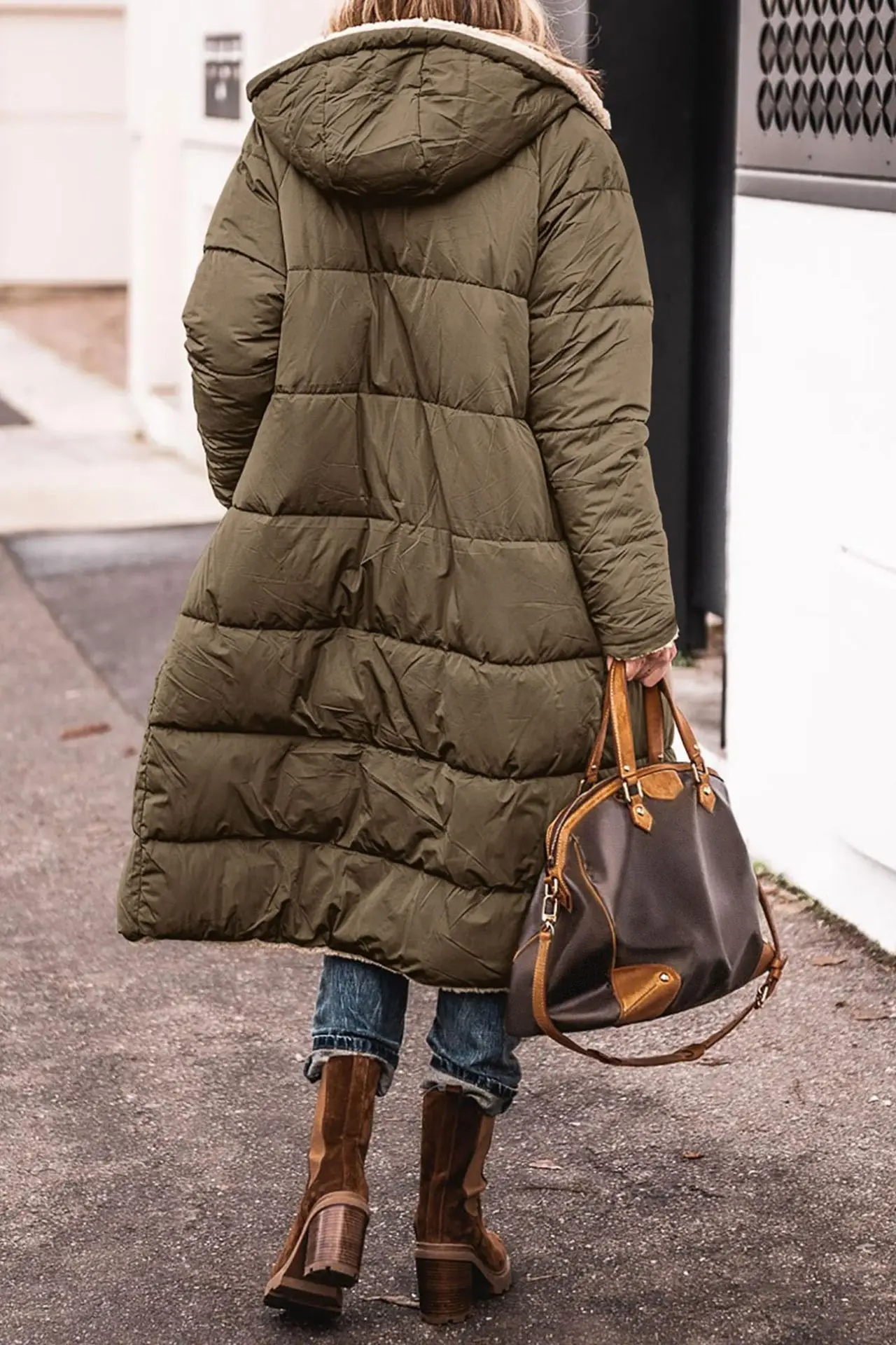 Europe and America Autumn and Winter New Fashion Leisure Long Cotton Jacket, Women Solid Color Fleecing Hooded Padded Jacket