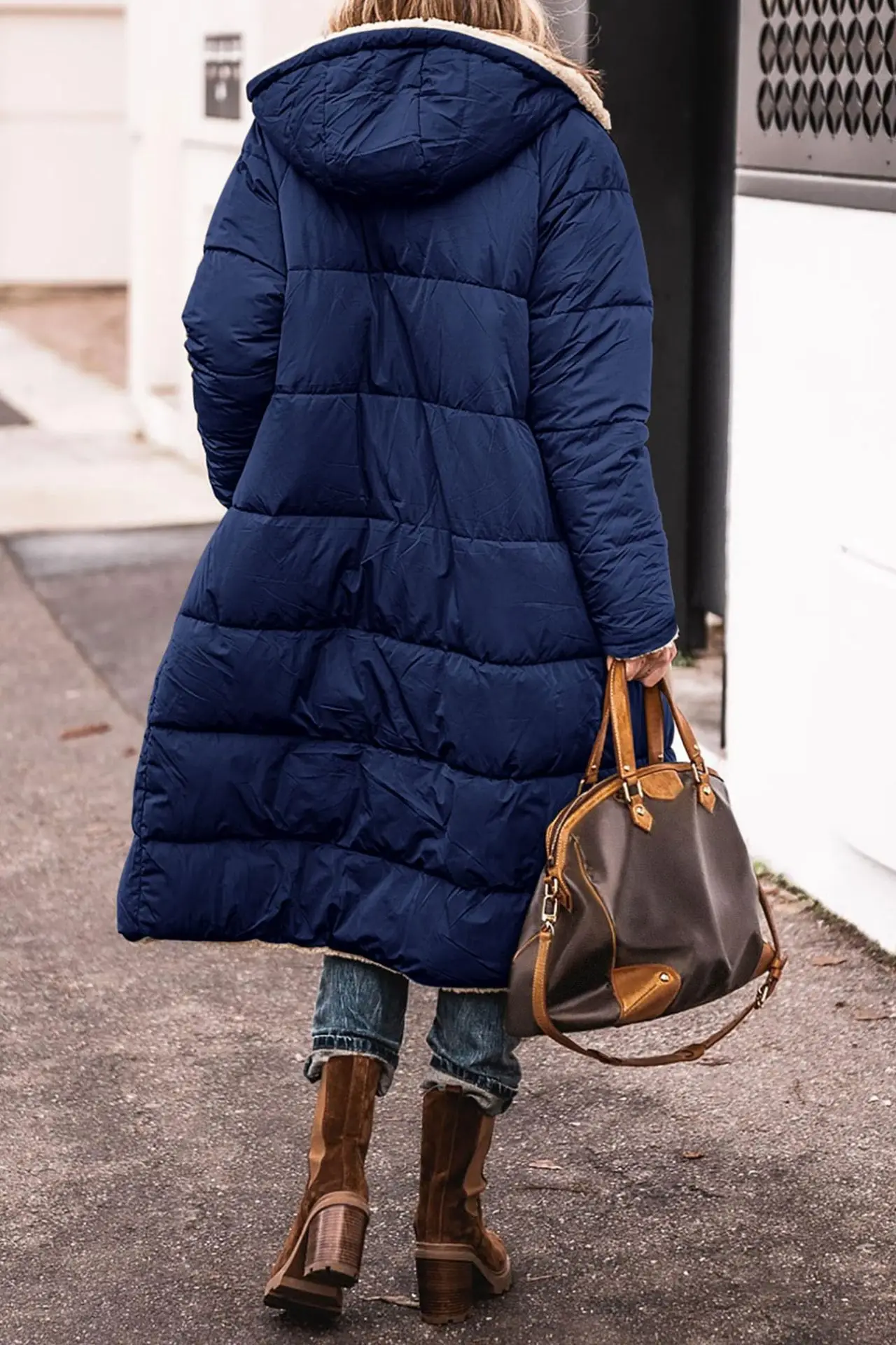 Europe and America Autumn and Winter New Fashion Leisure Long Cotton Jacket, Women Solid Color Fleecing Hooded Padded Jacket