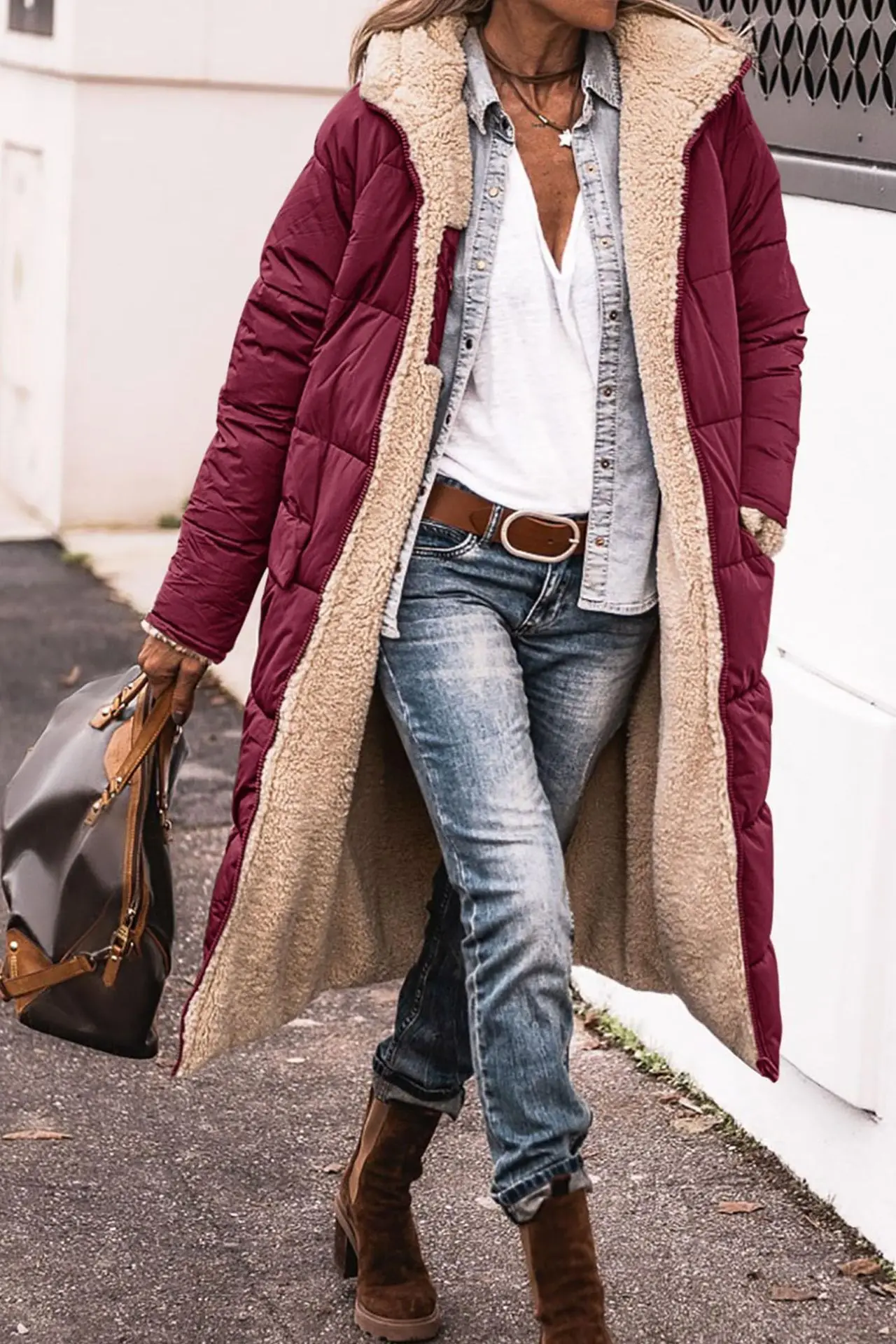 Europe and America Autumn and Winter New Fashion Leisure Long Cotton Jacket, Women Solid Color Fleecing Hooded Padded Jacket