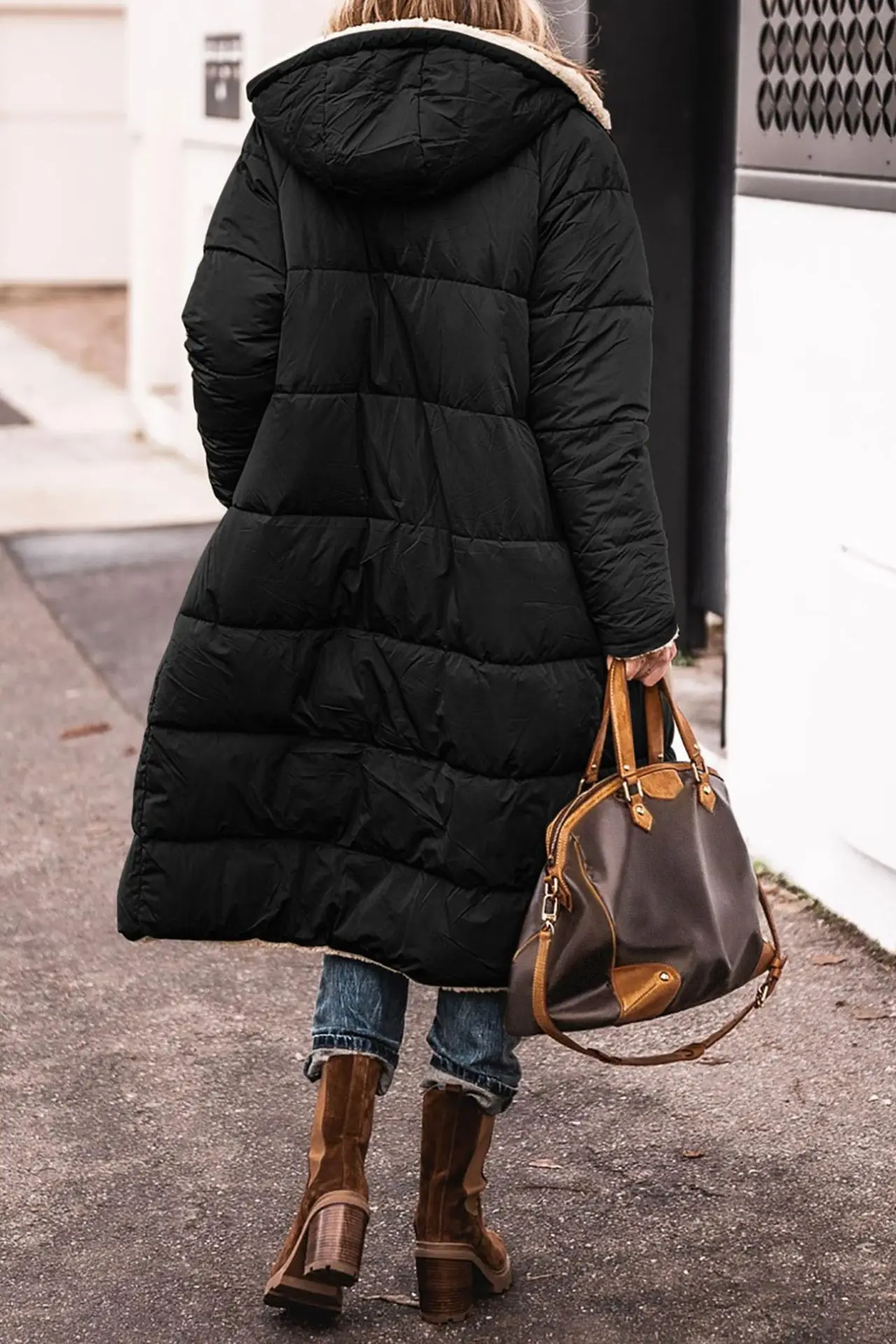 Europe and America Autumn and Winter New Fashion Leisure Long Cotton Jacket, Women Solid Color Fleecing Hooded Padded Jacket