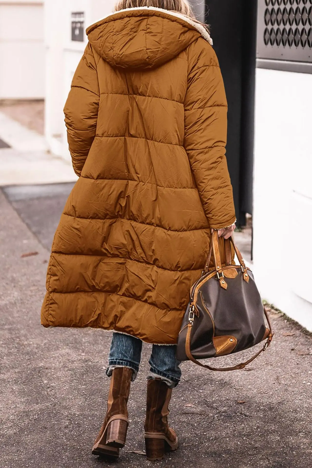 Europe and America Autumn and Winter New Fashion Leisure Long Cotton Jacket, Women Solid Color Fleecing Hooded Padded Jacket
