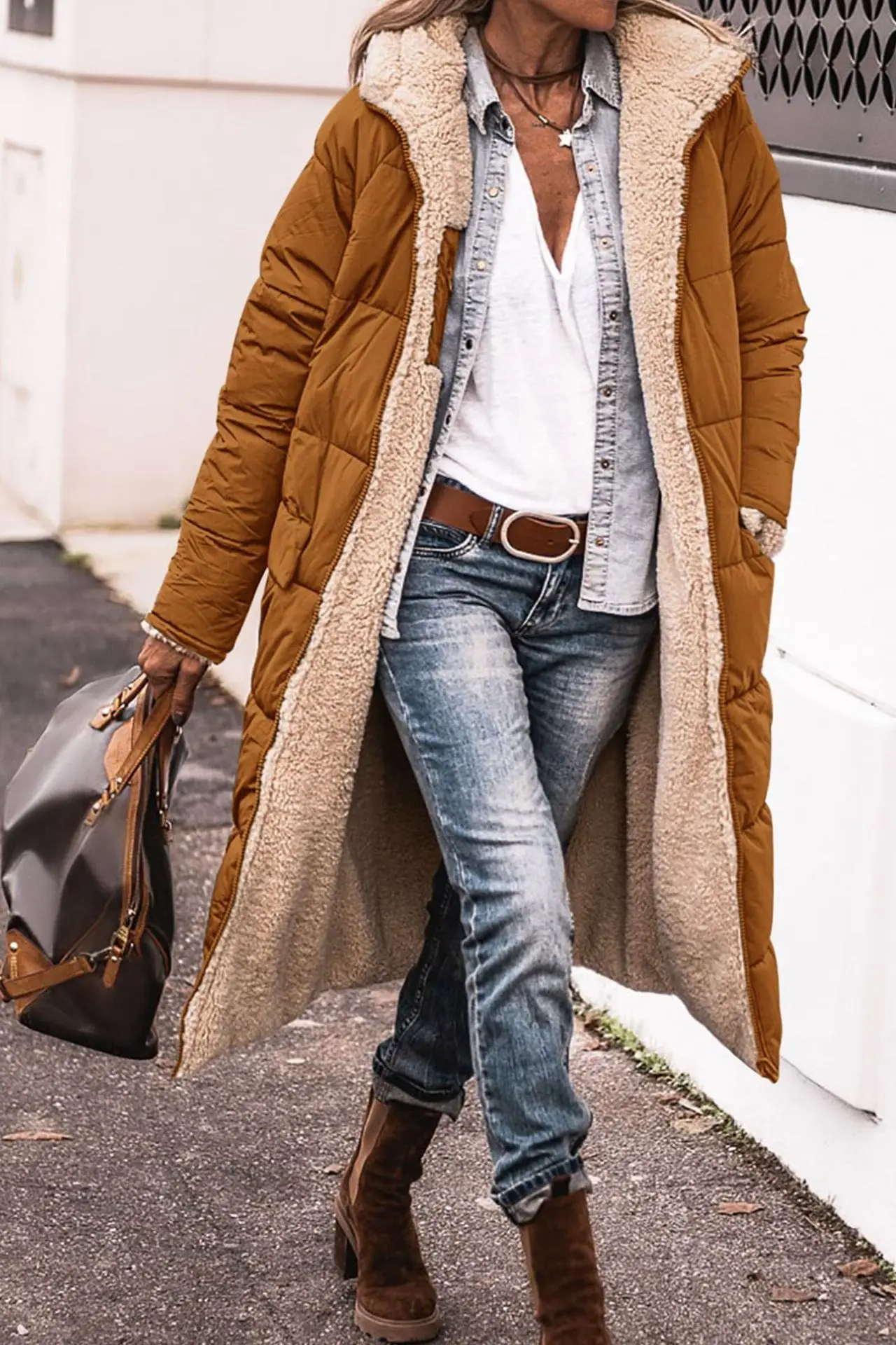 Europe and America Autumn and Winter New Fashion Leisure Long Cotton Jacket, Women Solid Color Fleecing Hooded Padded Jacket