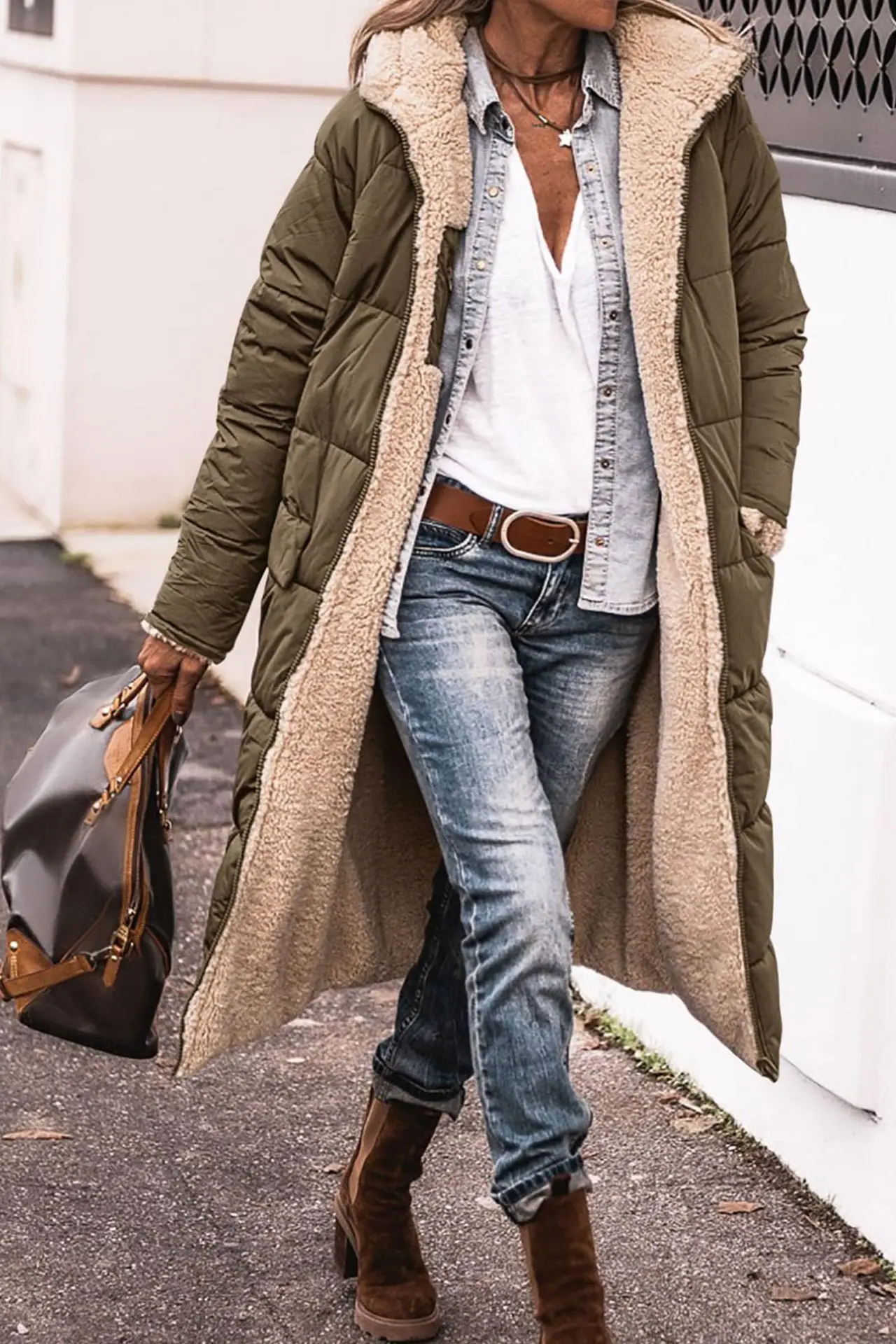 Europe and America Autumn and Winter New Fashion Leisure Long Cotton Jacket, Women Solid Color Fleecing Hooded Padded Jacket