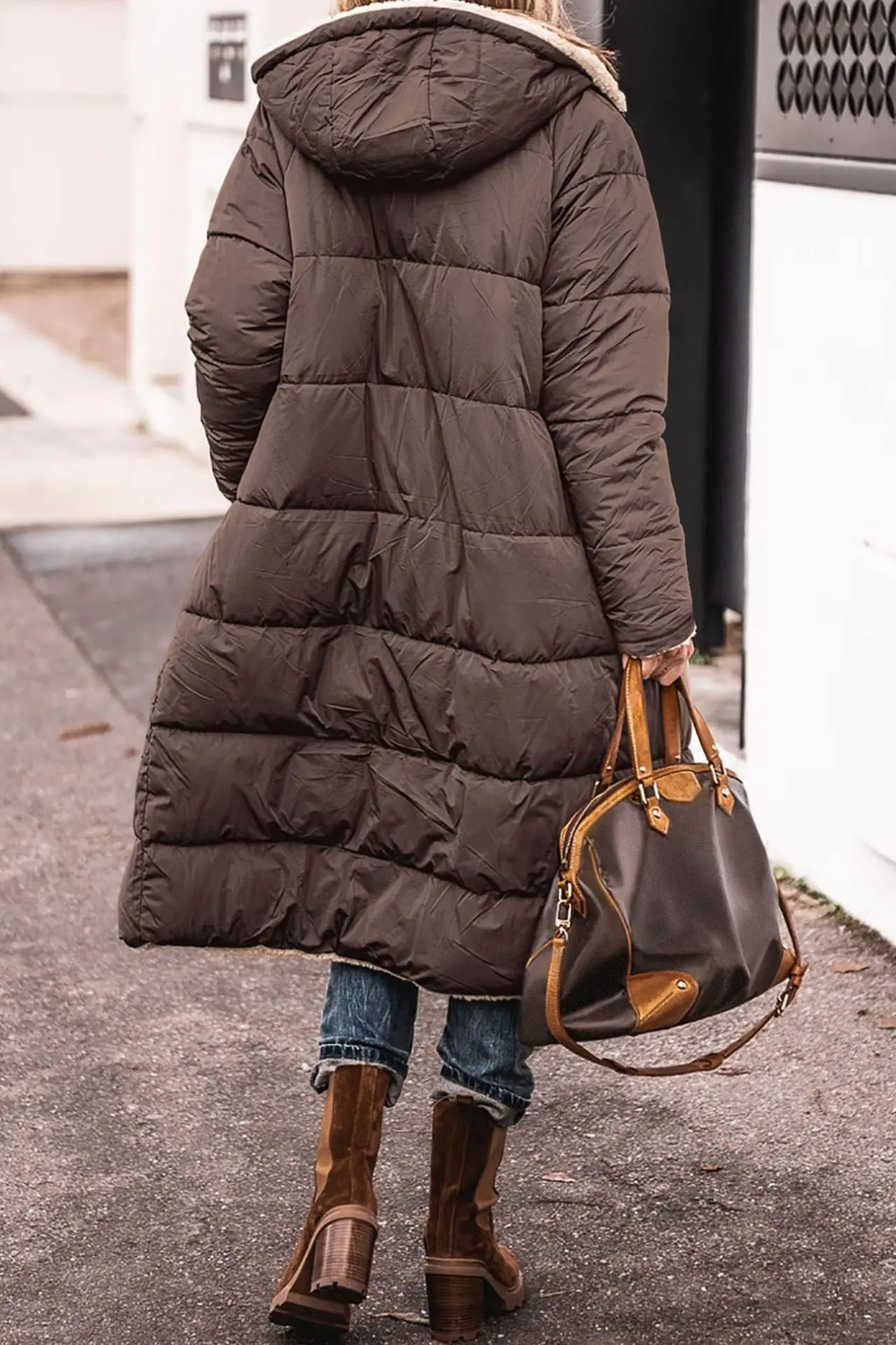 Europe and America Autumn and Winter New Fashion Leisure Long Cotton Jacket, Women Solid Color Fleecing Hooded Padded Jacket