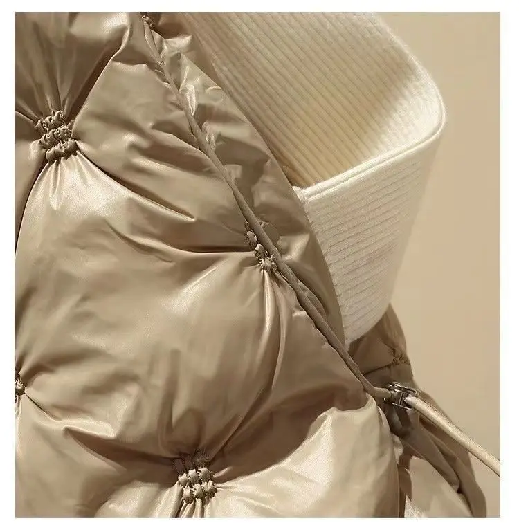 Women's Cotton Waistcoat Loose Vest Stand-up Collar Shiny Finish No-wash Sleeveless Outerwear Waistcoat Comfortable Warm Women