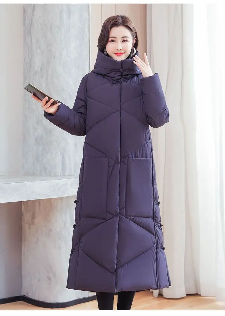 Vintage Thicken Down Cotton Jacket Women Wear 2026 Winter New National Style Loose Long Coat Female Warm Hooded Parkas Overcoat