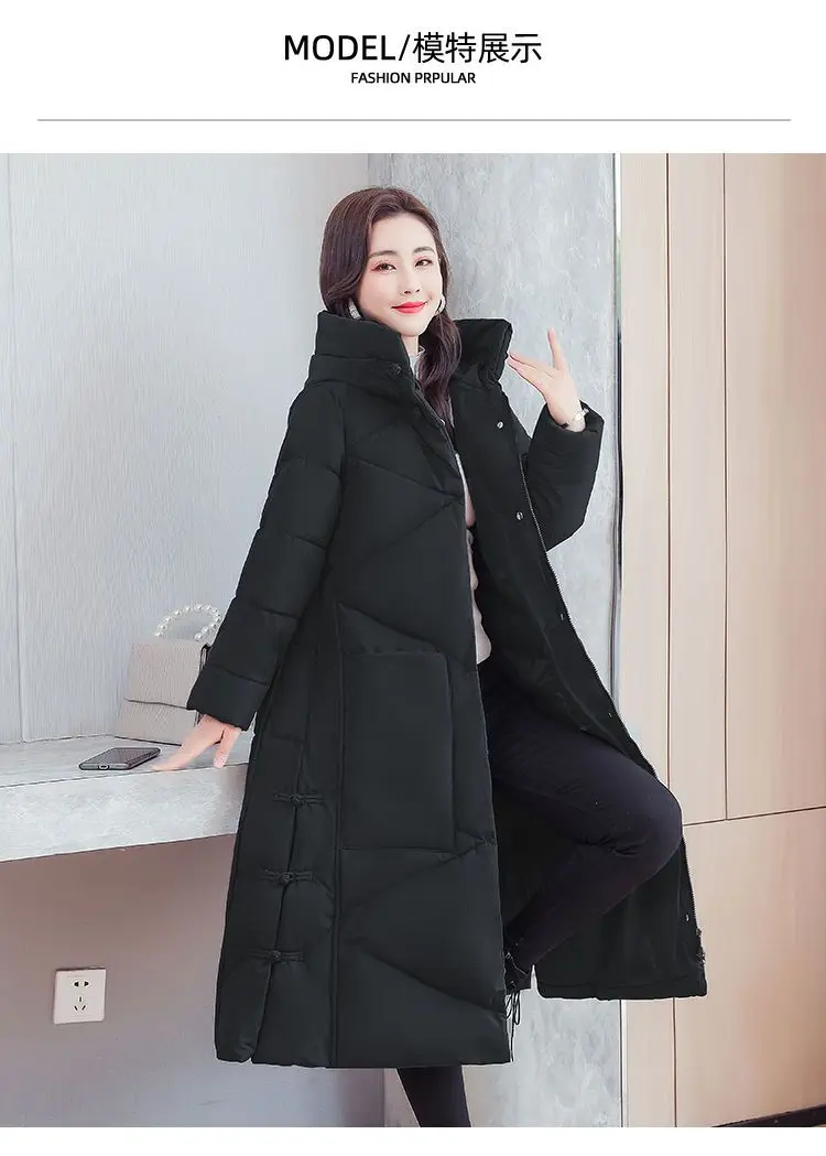 Vintage Thicken Down Cotton Jacket Women Wear 2026 Winter New National Style Loose Long Coat Female Warm Hooded Parkas Overcoat