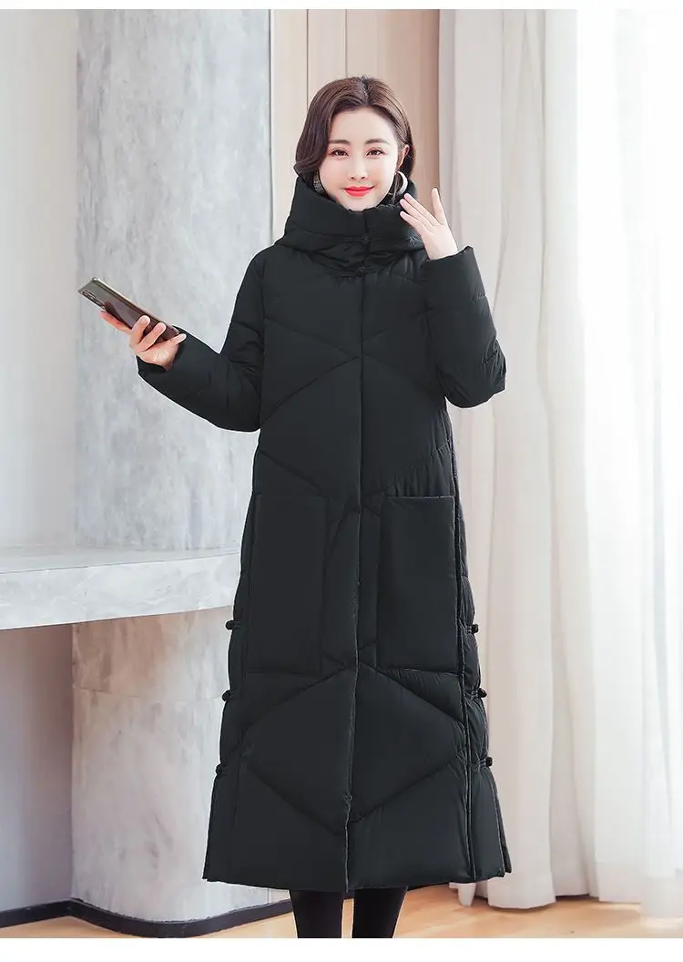 Vintage Thicken Down Cotton Jacket Women Wear 2026 Winter New National Style Loose Long Coat Female Warm Hooded Parkas Overcoat