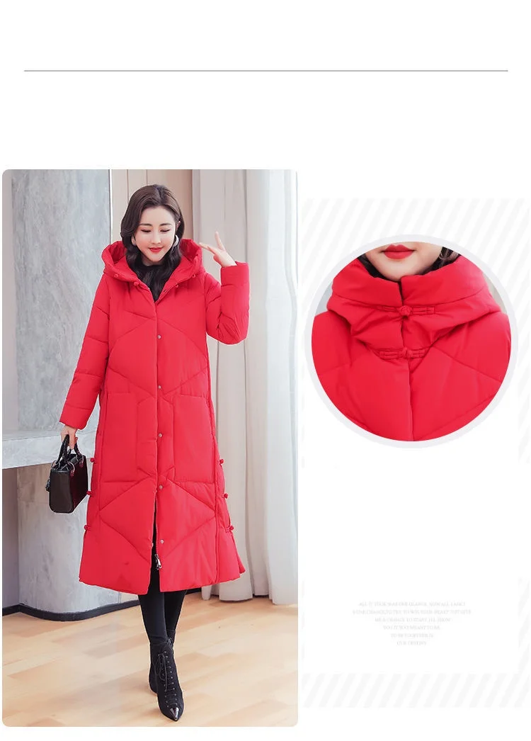 Vintage Thicken Down Cotton Jacket Women Wear 2026 Winter New National Style Loose Long Coat Female Warm Hooded Parkas Overcoat