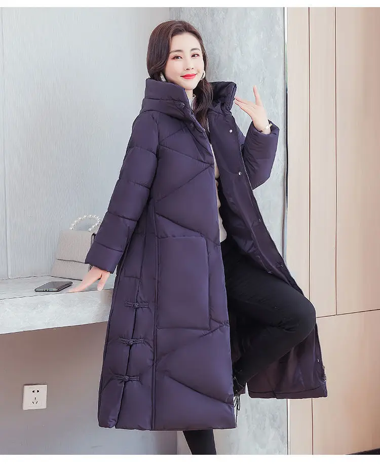 Vintage Thicken Down Cotton Jacket Women Wear 2026 Winter New National Style Loose Long Coat Female Warm Hooded Parkas Overcoat