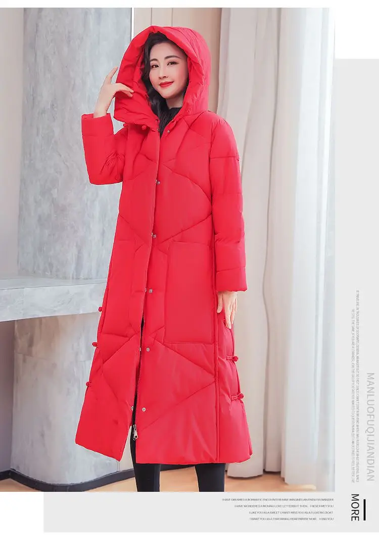 Vintage Thicken Down Cotton Jacket Women Wear 2026 Winter New National Style Loose Long Coat Female Warm Hooded Parkas Overcoat