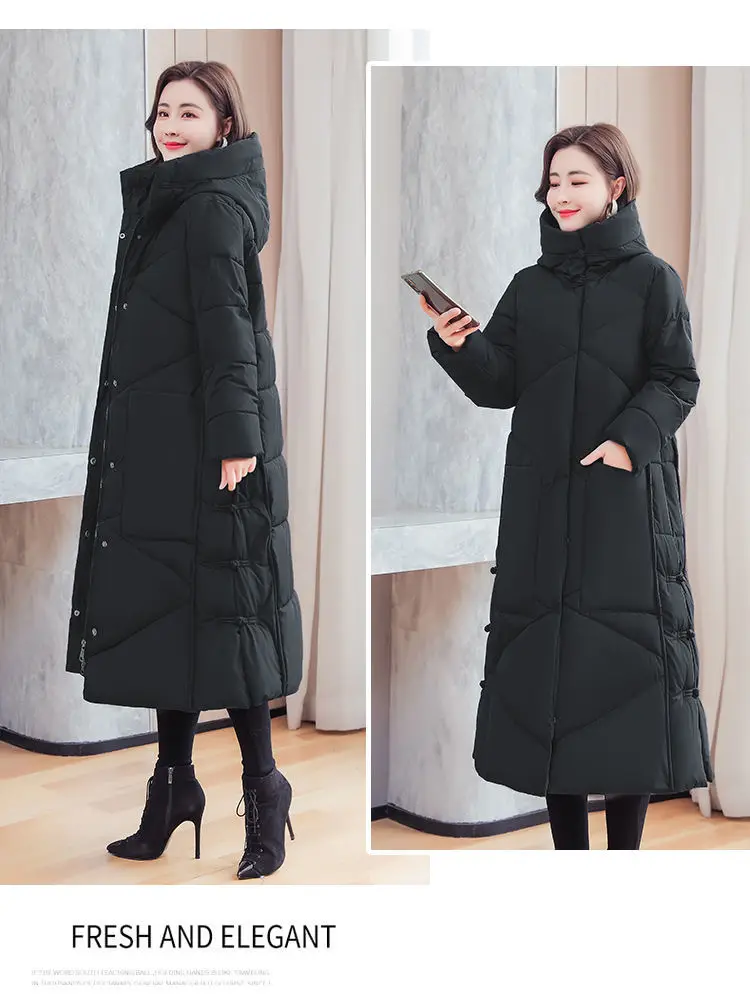 Vintage Thicken Down Cotton Jacket Women Wear 2026 Winter New National Style Loose Long Coat Female Warm Hooded Parkas Overcoat