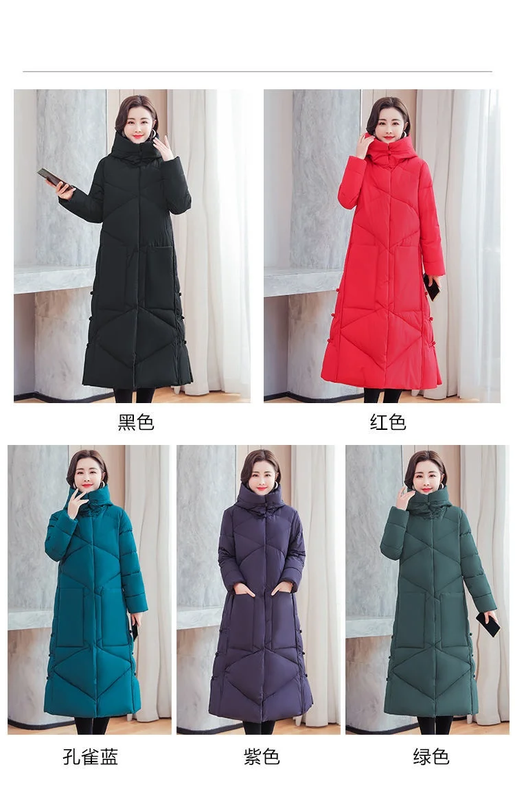 Vintage Thicken Down Cotton Jacket Women Wear 2026 Winter New National Style Loose Long Coat Female Warm Hooded Parkas Overcoat