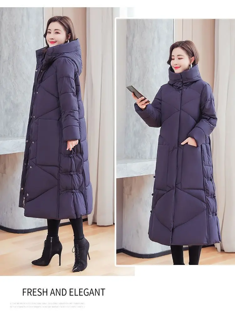 Vintage Thicken Down Cotton Jacket Women Wear 2026 Winter New National Style Loose Long Coat Female Warm Hooded Parkas Overcoat