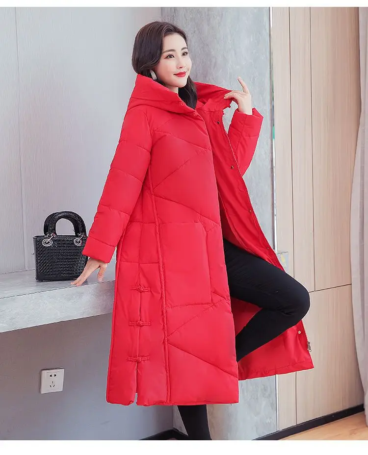Vintage Thicken Down Cotton Jacket Women Wear 2026 Winter New National Style Loose Long Coat Female Warm Hooded Parkas Overcoat