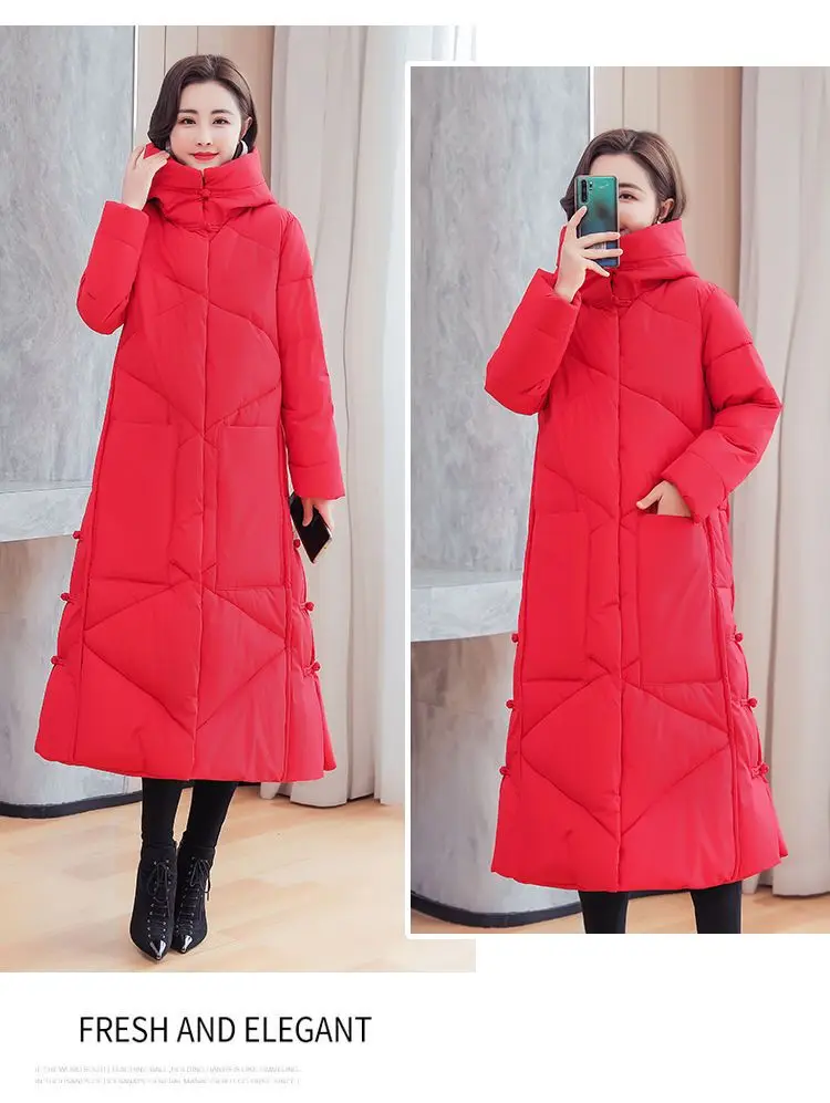 Vintage Thicken Down Cotton Jacket Women Wear 2026 Winter New National Style Loose Long Coat Female Warm Hooded Parkas Overcoat