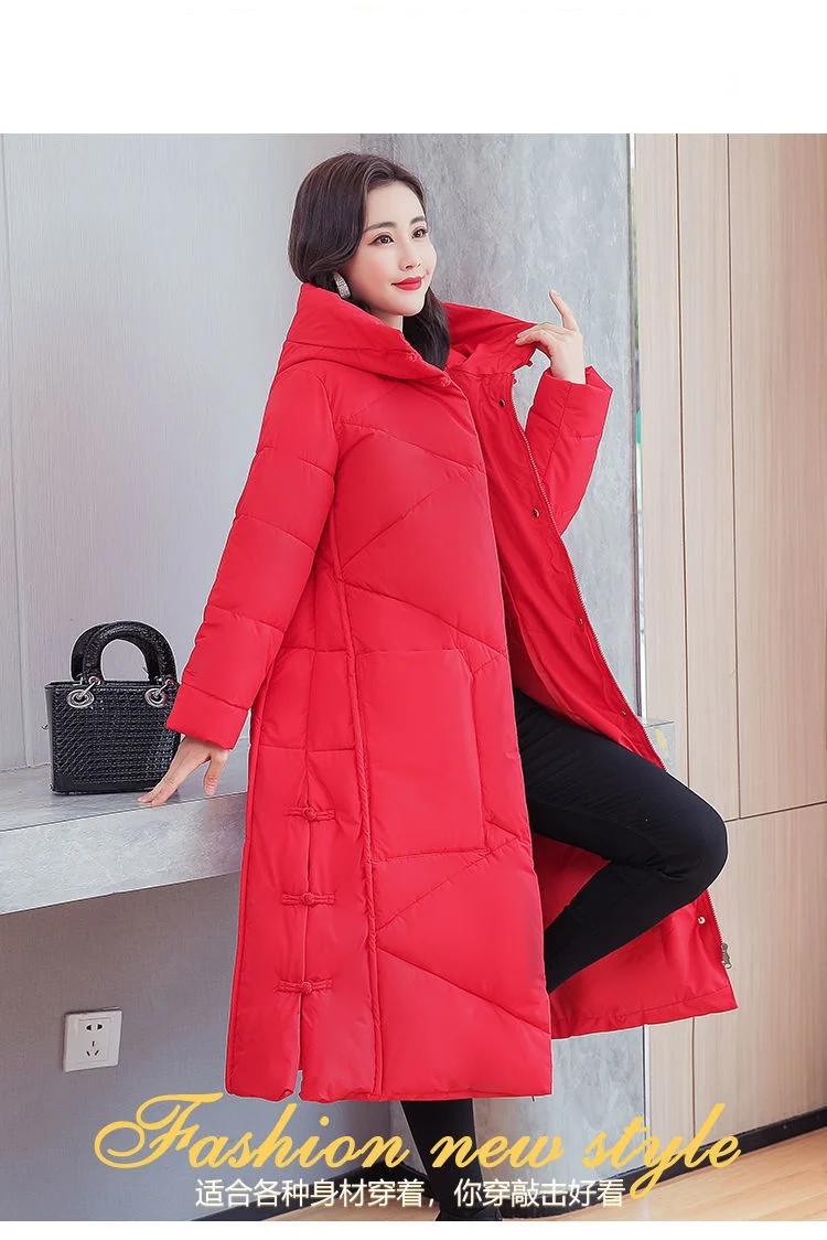 Vintage Thicken Down Cotton Jacket Women Wear 2026 Winter New National Style Loose Long Coat Female Warm Hooded Parkas Overcoat