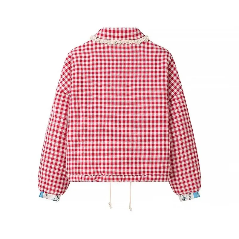 Women Lovely Loose Heart Patterned Parkas 2025 Winter New Long Sleeve Quilted Cotton Padded Jacket Coat Female Cute Outerwear