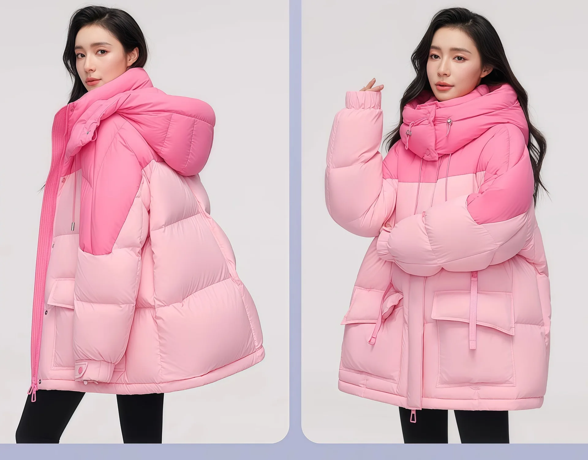 Women Winter New Down Cotton Jacket Short Fashion Korean Thickened Niche Colorblocking Hooded Jacket Cotton Jacket Winter