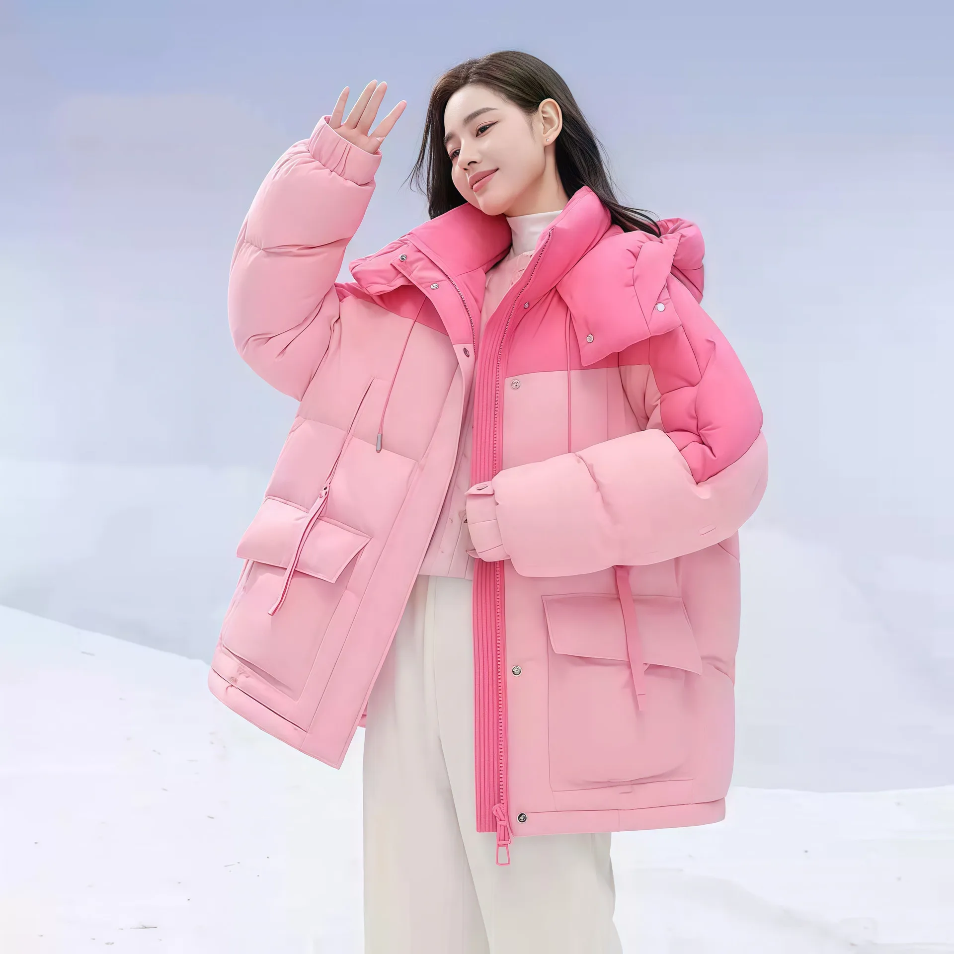 Women Winter New Down Cotton Jacket Short Fashion Korean Thickened Niche Colorblocking Hooded Jacket Cotton Jacket Winter