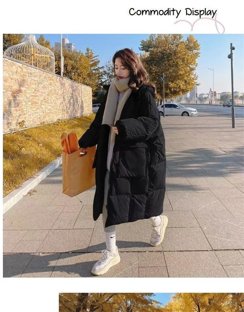 2024 New Korean Women's Jacket Winter Parkas Loose Hooded Cotton Padded Female Long Down Jacket Thicken Oversize Puffer Coats
