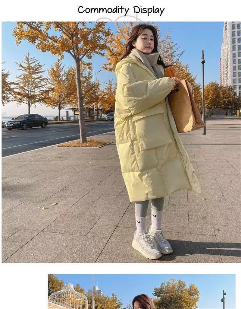 2024 New Korean Women's Jacket Winter Parkas Loose Hooded Cotton Padded Female Long Down Jacket Thicken Oversize Puffer Coats