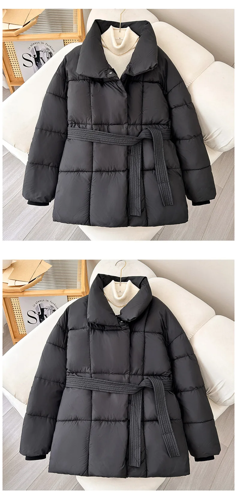 Autumn Winter Warm Cotton Jacket Women 2025 New Fashion Loose Casual Cotton Coat Stand-Up Collar Pure Colour Outerwear Female