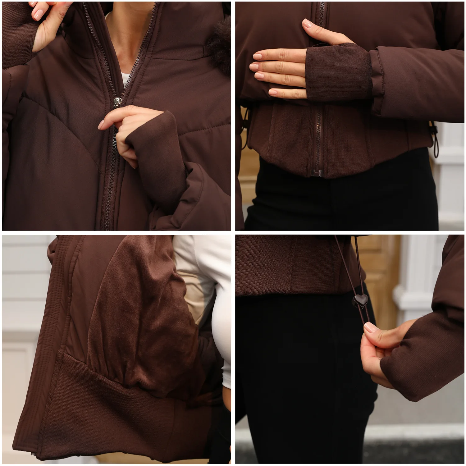 Parkas Women Short Coats Hooded Zipper Full Sleeve Thick Warm Y2k Streetwear Elegant Splice Work Coat Autumn Winter 2025