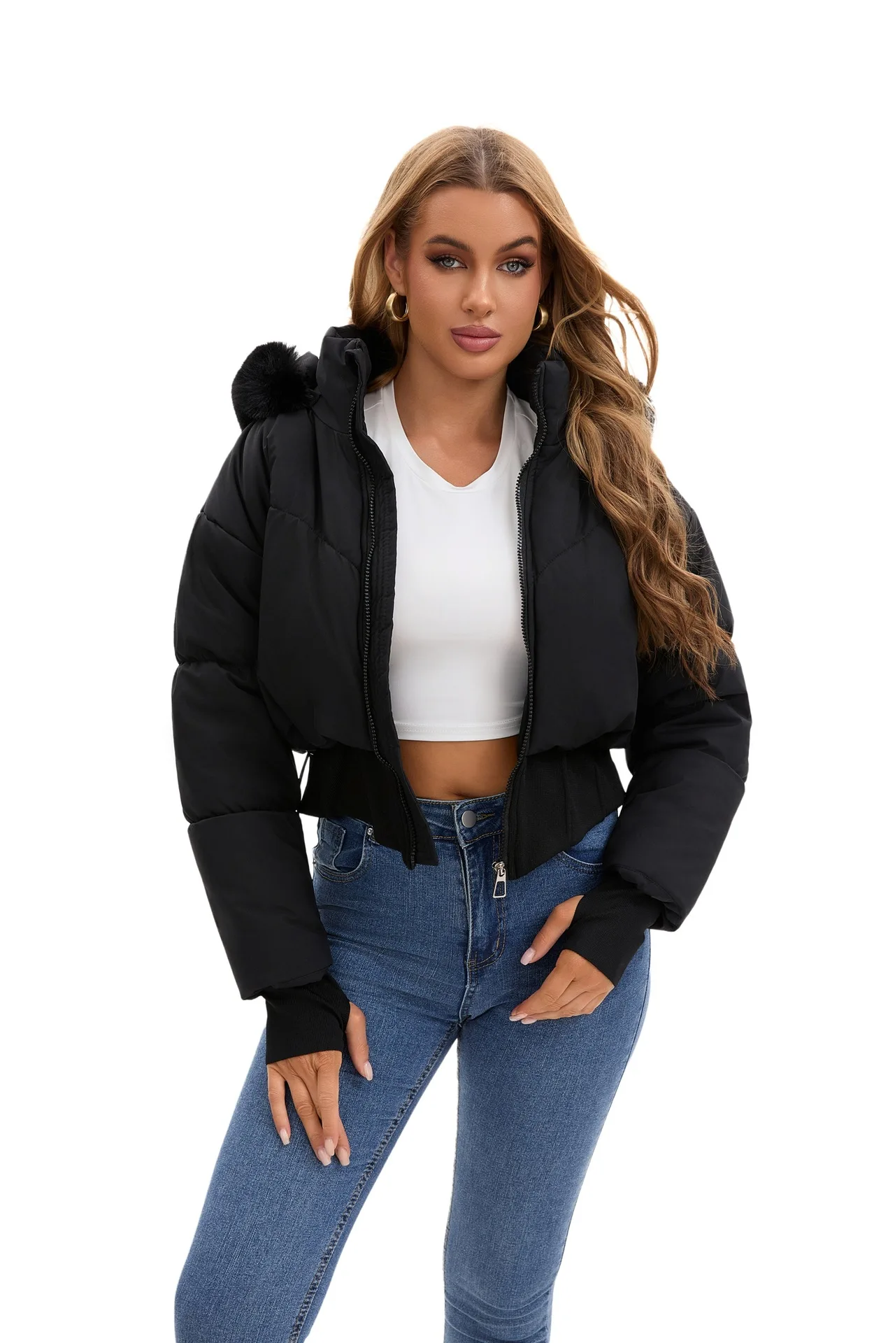Parkas Women Short Coats Hooded Zipper Full Sleeve Thick Warm Y2k Streetwear Elegant Splice Work Coat Autumn Winter 2025