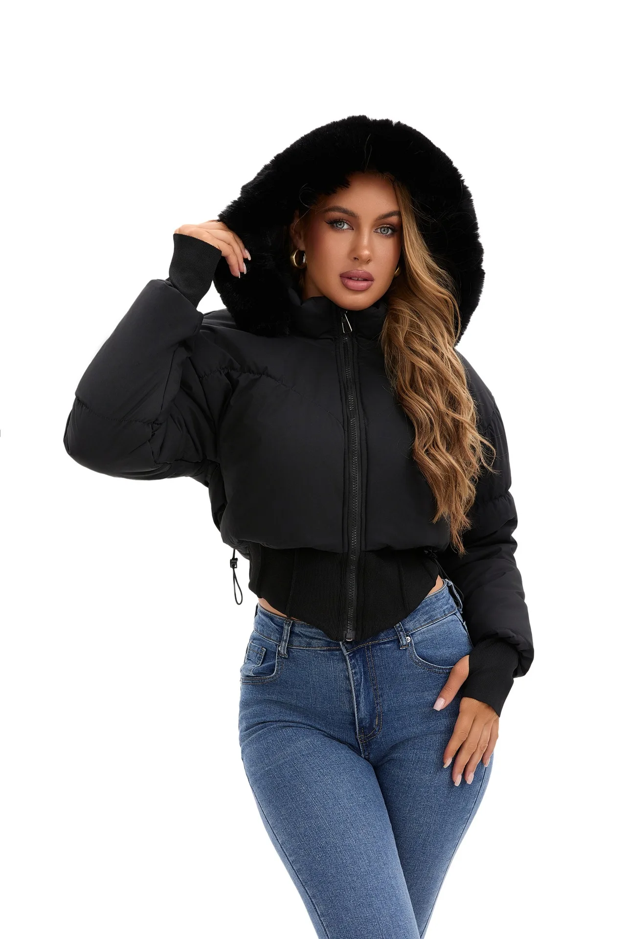 Parkas Women Short Coats Hooded Zipper Full Sleeve Thick Warm Y2k Streetwear Elegant Splice Work Coat Autumn Winter 2025
