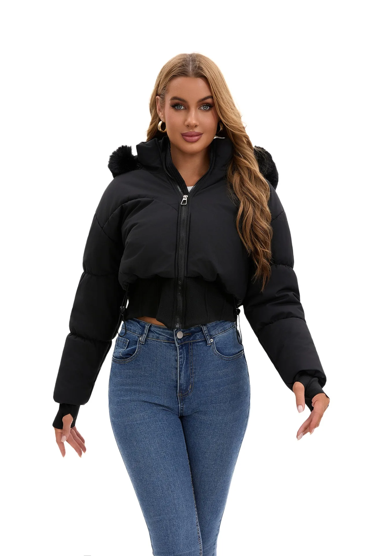 Parkas Women Short Coats Hooded Zipper Full Sleeve Thick Warm Y2k Streetwear Elegant Splice Work Coat Autumn Winter 2025