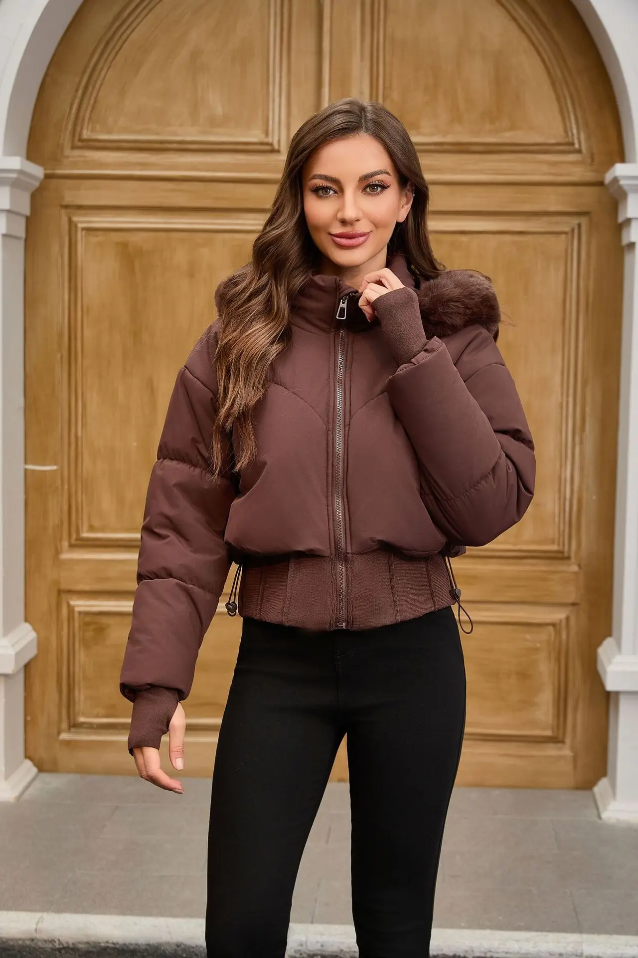 Parkas Women Short Coats Hooded Zipper Full Sleeve Thick Warm Y2k Streetwear Elegant Splice Work Coat Autumn Winter 2025
