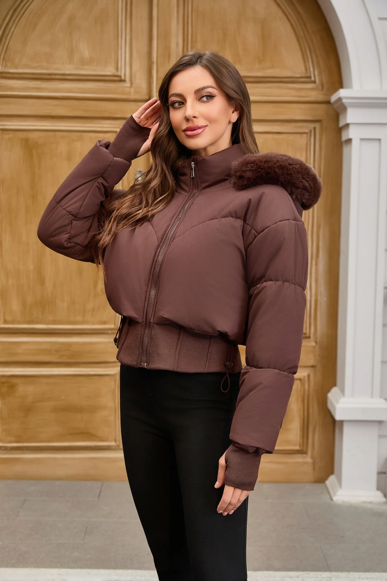 Parkas Women Short Coats Hooded Zipper Full Sleeve Thick Warm Y2k Streetwear Elegant Splice Work Coat Autumn Winter 2025