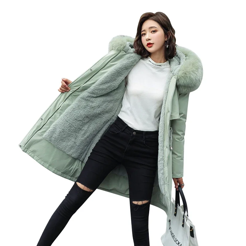 Cotton Liner Parker Women Long Coat Parka Coats Adjustable Waist Fur Collar Winter Jacket Coat Medium Long Hooded Parka Jackets