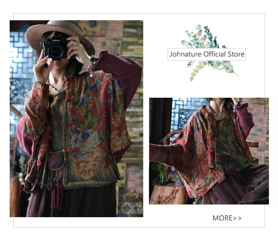Johnature Women Vintage Cotton Linen Warm Parkas Pockets Blue Loose Patchwork Coats 2025 Autumn Winter New Long Sleeve Parkas