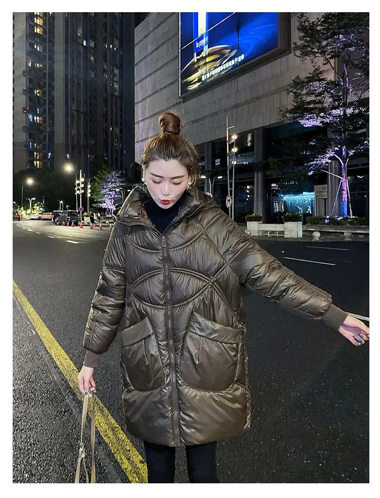 Women Warm Down Cotton Padded Loose Coat 2026 Autumn Winter Thicken Puffer Jacket Female Hooded Solid Long Sleeve Short Parkas
