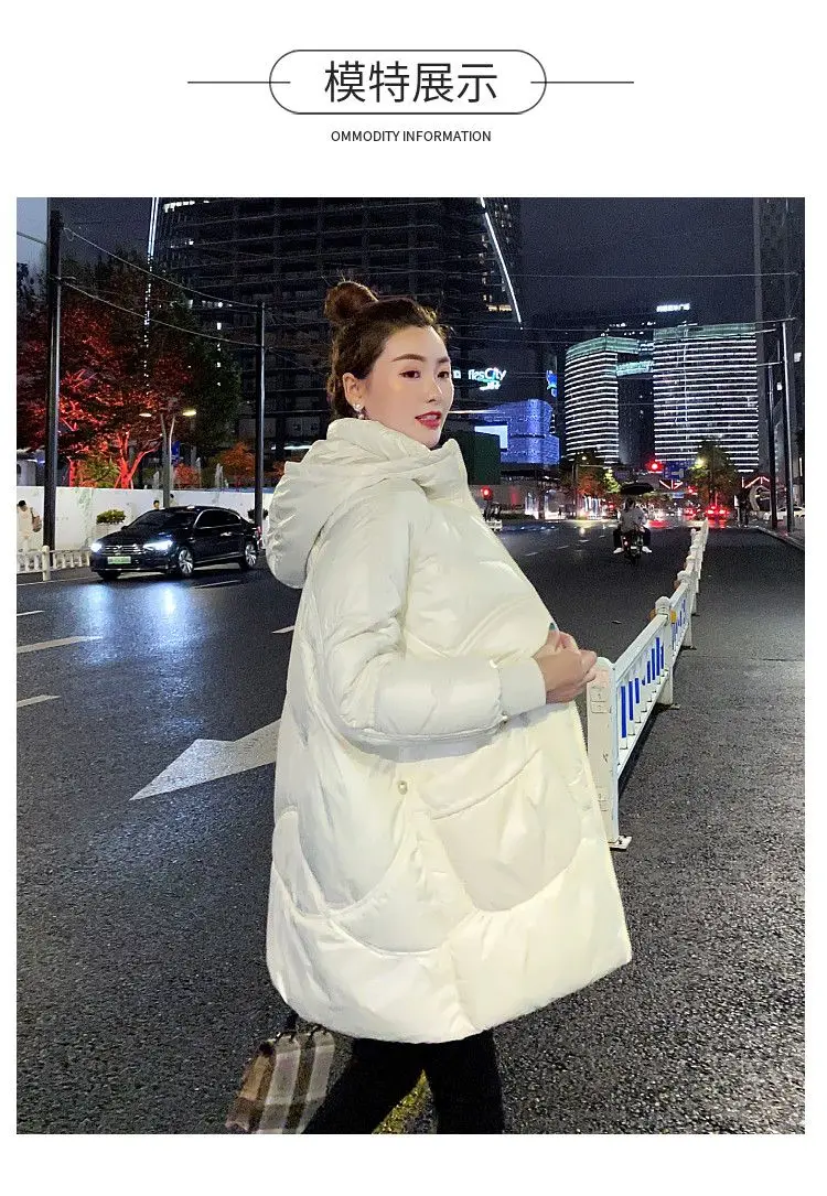 Women Warm Down Cotton Padded Loose Coat 2026 Autumn Winter Thicken Puffer Jacket Female Hooded Solid Long Sleeve Short Parkas