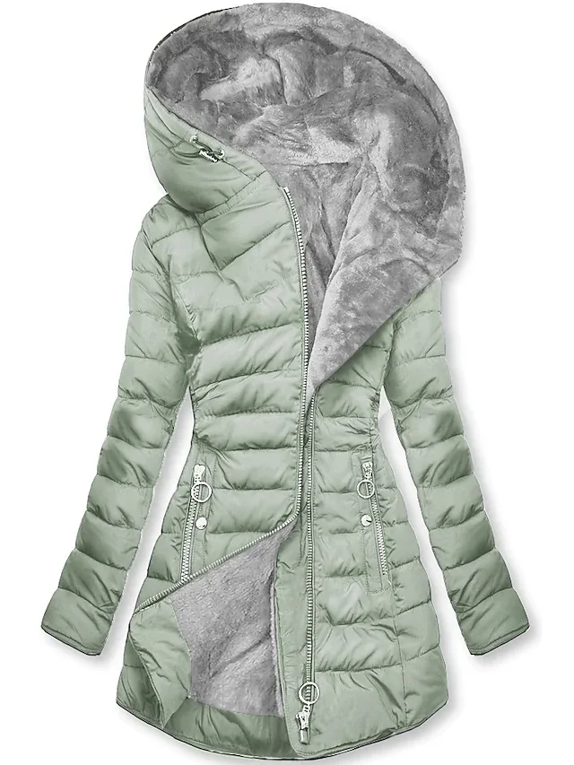 European American New Fashion Women's Solid Color Simple Basic Slim Casual Trendy Daily Hooded Quilted Coats Female Parkas Tops