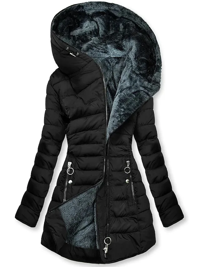 European American New Fashion Women's Solid Color Simple Basic Slim Casual Trendy Daily Hooded Quilted Coats Female Parkas Tops