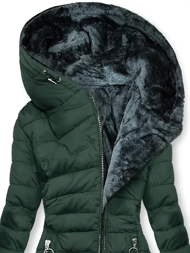 European American New Fashion Women's Solid Color Simple Basic Slim Casual Trendy Daily Hooded Quilted Coats Female Parkas Tops
