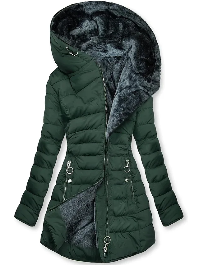 European American New Fashion Women's Solid Color Simple Basic Slim Casual Trendy Daily Hooded Quilted Coats Female Parkas Tops