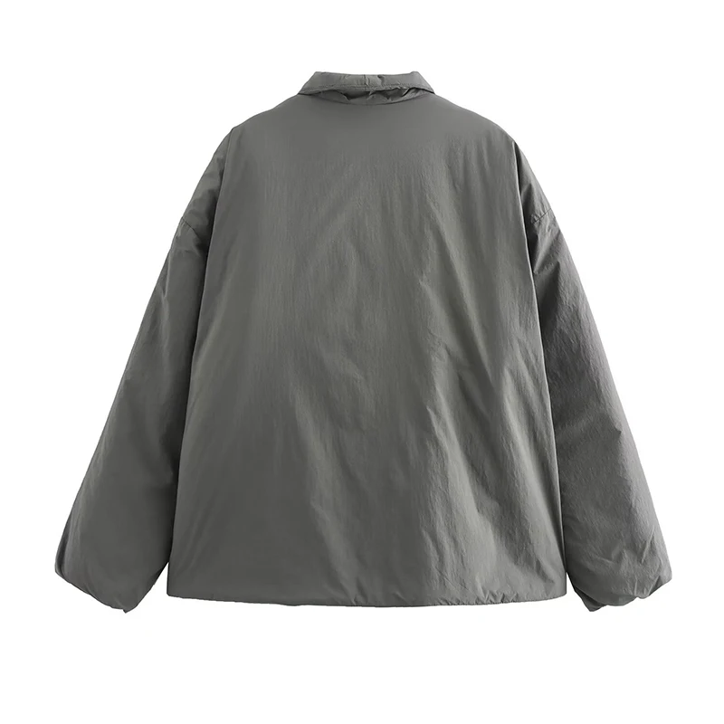 Casual Gray Lace Up Coat Women Cotton V-neck Luxury Pocket 2025 Autumn Thick Jackets Female Chic Street All-match Outwear Tops