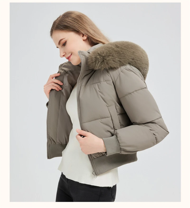 2025 European American New Style Big Fur Collar High Waisted Cotton Padded Jacket Women's Parkas Slim Fit Short Thick Jackets