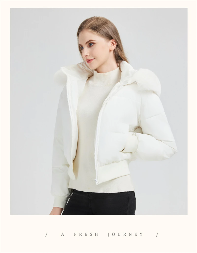 2025 European American New Style Big Fur Collar High Waisted Cotton Padded Jacket Women's Parkas Slim Fit Short Thick Jackets